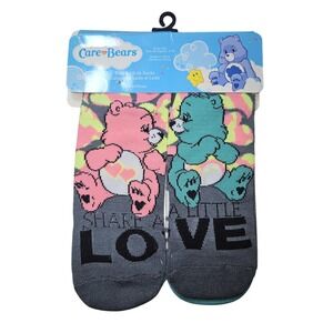 Care Bears Socks Women One SZ Gray No Show 2 Pair Share Love Hug Someone Novelty